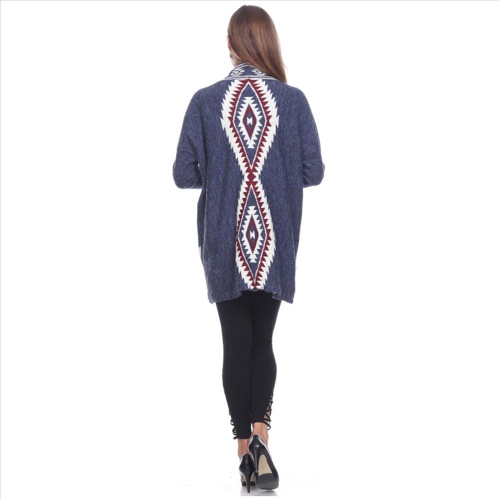 Aztec Print Cardigan - Navy - Picture 2 of 4